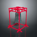 Artistic Sculpture Carving With Red Frame Structure And Bronze Bell Design