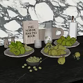 Fresh Green Pears On Plates Over Marble Kitchen Counter With The Nordic Baking Book