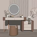 Elegant Modern Dressing Table With Circular Mirror Vertical Striped Wall Stool And Hanging Light 3d model