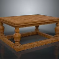 Wooden Square Table Design With Carved Legs And Square Base Structure