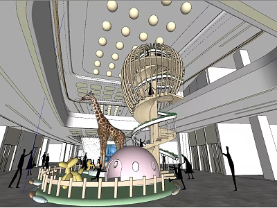 Indoor Children's Play Area With Giraffe Model Slide And Spherical Structure 3d model