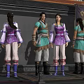 Game Movie Characters In Ancient Costumes Standing On Traditional Chinese Stage With Decorative Curtains