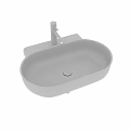 White Modern Countertop Wash Basin With Smooth Surface And White Faucet