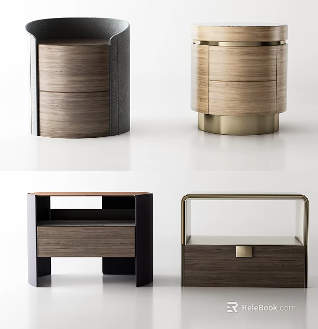 Modern Bedside Tables With Wooden Drawer And Metal Base Design Styles 3d model 