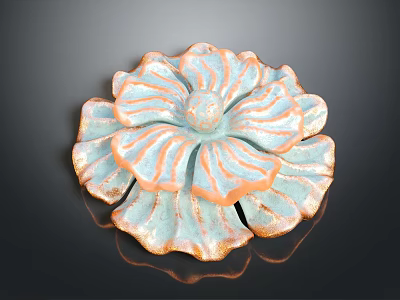 Turquoise and Orange Carved Flower Decorative Piece with Intricate Petals 3d model