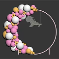 Decorative Circular Frame With Pink White Gold Balloons And Moon Star Ornament