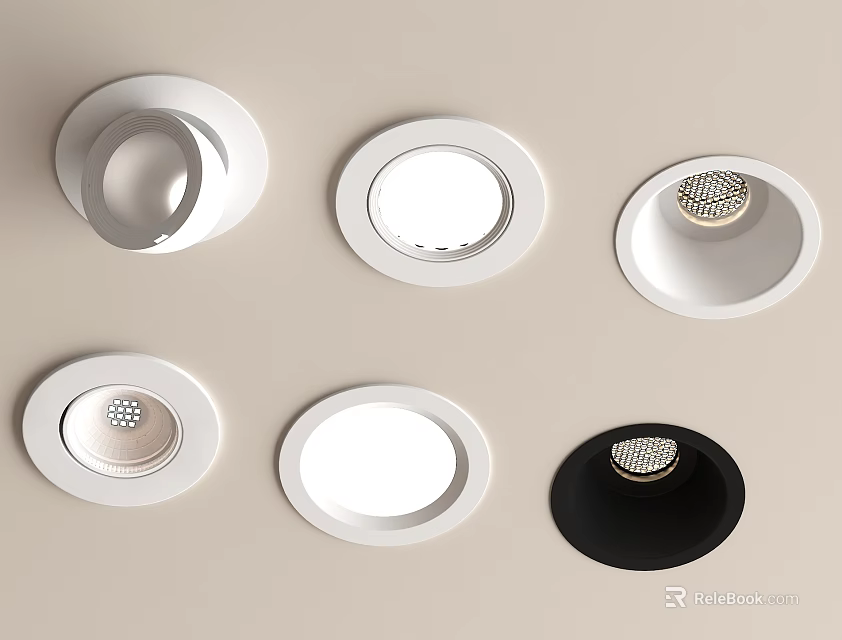 Modern Recessed Downlights and Spotlights with Various White Black Styles Design 3d model 