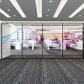 Creation Room Interior With Glass Partition Colorful Wavy Lines And Office Elements
