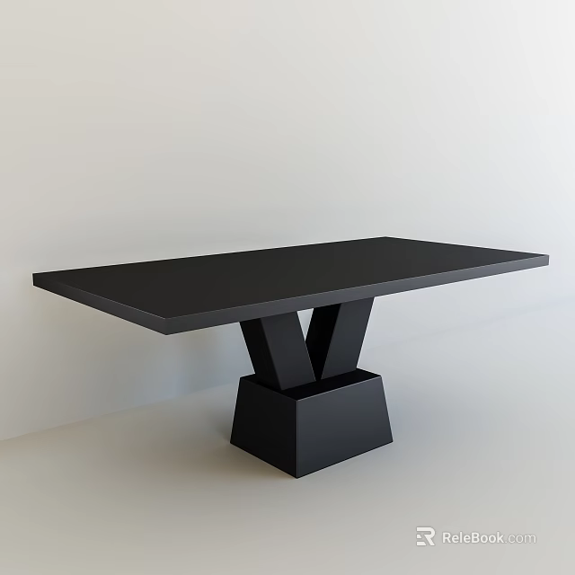 Modern Black Dining Table With V Shaped Legs And Square Base 3d model 