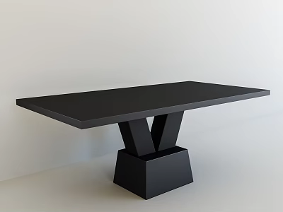 Modern Black Dining Table With V Shaped Legs And Square Base 3d model