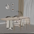 Light Colored Oval Wooden Dining Table And Chairs With Decorative Paintings Green Plant And Rug