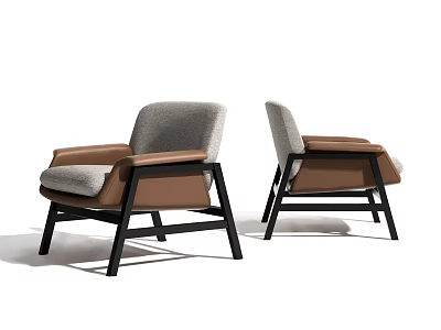 Sleek Modern Accent Chair Featuring Gray Upholstery Brown Armrest And Black Frame 3d model