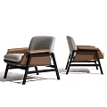 Sleek Modern Accent Chair Featuring Gray Upholstery Brown Armrest And Black Frame