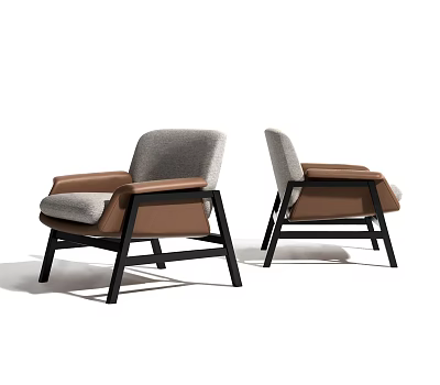 Sleek Modern Accent Chair Featuring Gray Upholstery Brown Armrest And Black Frame 3d model