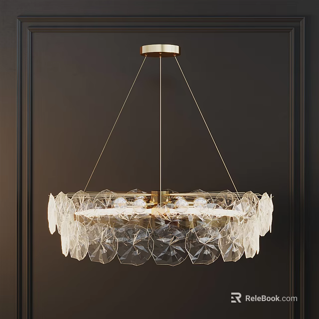 Modern Clear Glass Chandelier With Gold Metal Frame And Hanging Decorative Pieces 3d model 