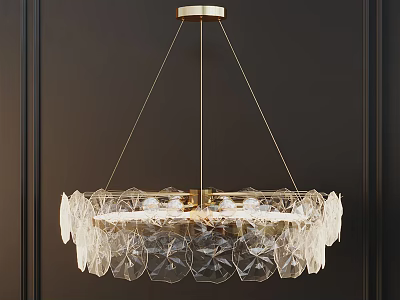 Modern Clear Glass Chandelier With Gold Metal Frame And Hanging Decorative Pieces 3d model