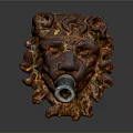 Rusted Lion Head Metal Artifact With Decorative Mane And Tube Spout