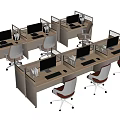 Modern Partitioned Office Desks With Computers And White Chairs In Workspace Setup 3d model