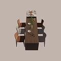 Modern Kitchen With Marble Island Dining Table Chairs Fruit And Plants 3d model