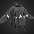 Fashionable Loose Fit Gray Hoodie With Geometric Pattern White Triangle Accents And Drawstrings