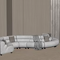 Modern Asymmetrical Light Gray Velvet Sofa With Soft Cushions In Living Room