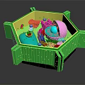 Colorful Organ And Hair Structure Model In Green Hexagonal Container