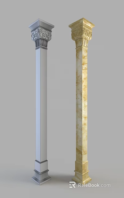 Elegant Roman Column Interior Design With Golden Marble Texture And Classic Style 3d model 