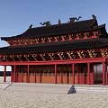 Ancient Chinese Architecture Featuring Double Tiered Roof Black Tiles Red Pillars and Stone Steps