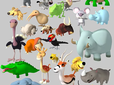 Cute Various 3D Cartoon Animal Characters For Games And Movies In Animated Style 3d model