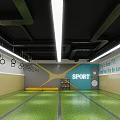 Indoor Sports Fitness Gym With Hanging Rings Green Floor Sport Sign And Lighting