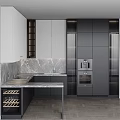 Modern Kitchen Interior Featuring Black Cabinets And Marble Countertop Design 3d model