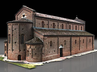 Red Brick European style Architecture Dome With Arched Windows And Sloped Roof 3d model