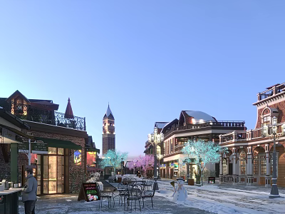 Nordic Commercial Street Small Town Commercial Street Snow 3d model