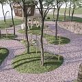 Kids Play Area With Tree House Climbing Frames Swings And Wooden Circular Steps