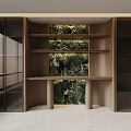 Modern Wooden Sideboard With Glass Doors Open Shelves And Greenery Backdrop