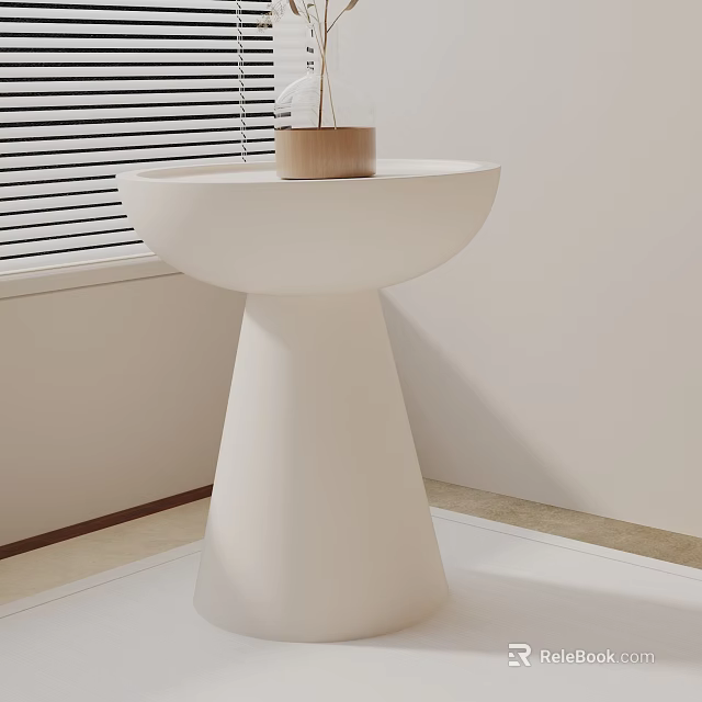 White Modern Side Table With Tapered Base Smooth Surface And Wooden Decor In Minimalist Interior 3d model 