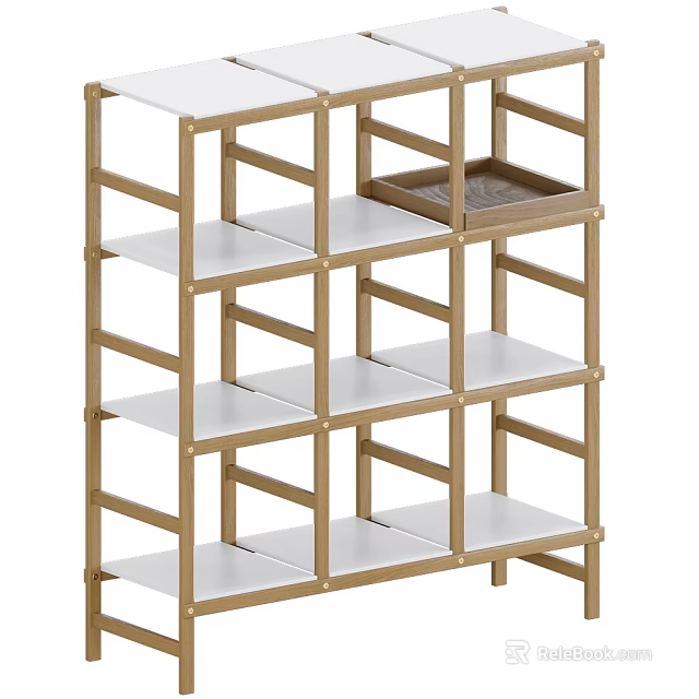 Multi tier Storage Shelf Unit With Golden Frame And White Shelves For Home Organization 3d model 