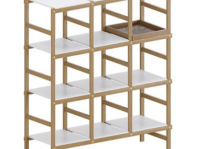 Multi tier Storage Shelf Unit With Golden Frame And White Shelves For Home Organization 3d model