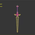 Ornate Decorative Sword With Red Hilt Golden Guard And Blue Gemstones