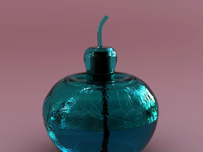 Elegant Blue Cracked Glass Perfume Bottle With Pink Background For Cosmetics 3d model
