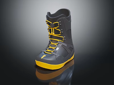 Black And Yellow High Top Snowboard Boots With Yellow Laces And Durable Sole 3d model
