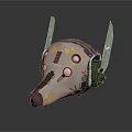 Sci Fi Character Mechanical Head With Yellow Circular Markings And Wing Like Structures 3d model