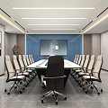 Modern Conference Room With Long Table Multiple Chairs Black Main Chair And Background Screen