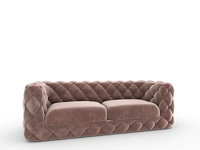 Soft Brown Two Seater Sofa With Diamond Tufted Design And Comfortable Upholstery 3d model