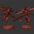 Sci-Fi Mech Characters With Winged Armor And Weapon Holding Stances On Display Bases 3d model