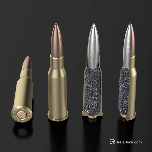 Bullet Shaped Decorative Ornament Set Featuring Golden Casing And Copper Silver Tips 3d model 