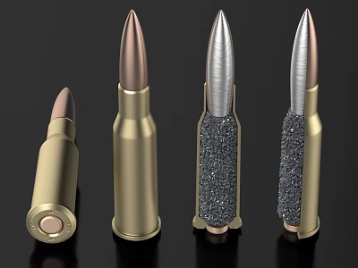 Bullet Shaped Decorative Ornament Set Featuring Golden Casing And Copper Silver Tips 3d model