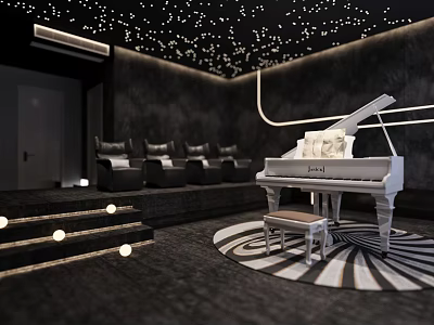 Luxurious Piano Room With White Grand Piano And Starry Ceiling 3d model