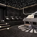 Luxurious Piano Room With White Grand Piano And Starry Ceiling
