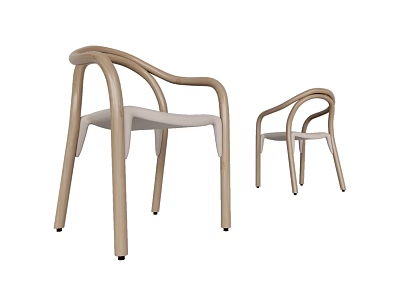 Modern Minimalist Single Chair With Light Wood Frame And Beige Cushion Curved Armrests Home Furniture 3d model